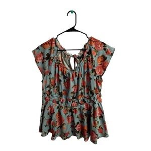 Torrid Blue and Pink Floral Print Women's Peplum Top-Size 0